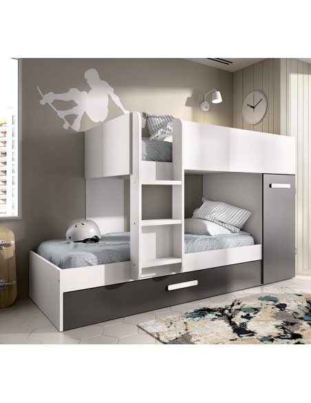Cama Tren Tom Blanca y Grafito 2/3 Camas