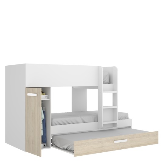 Cama tren Tom blanca y natural con 2 camas