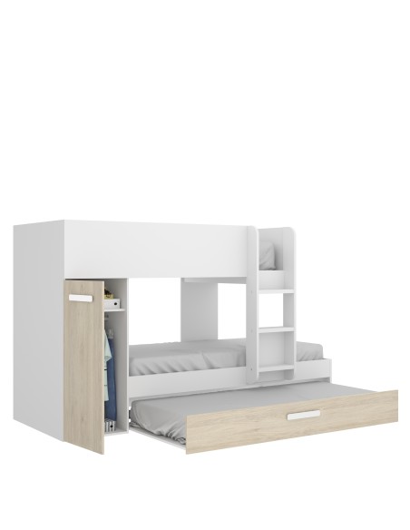Cama tren Tom blanca y natural con 2 camas