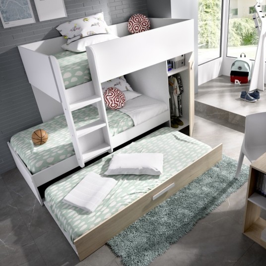 Cama Tren Tom Blanca y Natural 2/3 cama
