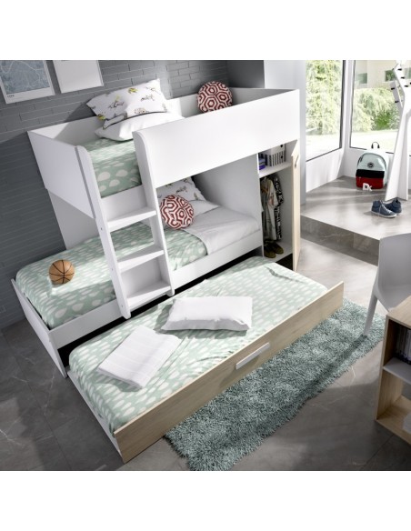 Cama Tren Tom Blanca y Natural 2/3 cama