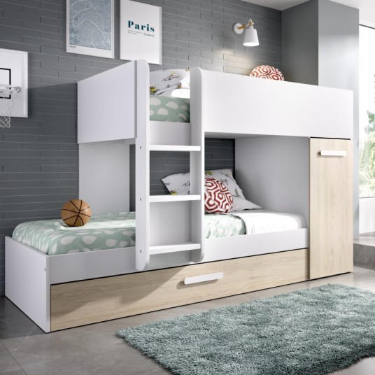 Cama Tren Tom Blanca y Natural 2/3 cama
