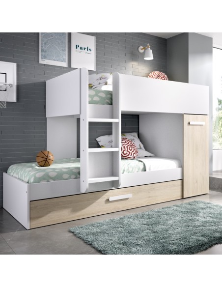 Cama Tren Tom Blanca y Natural 2/3 cama