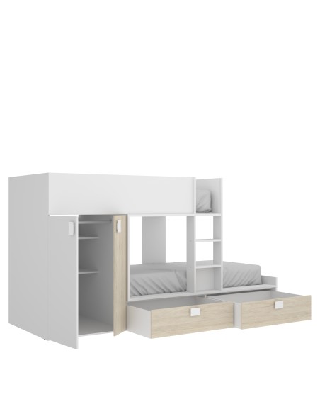 Cama Tren Matt Natural y Blanca con 2 Camas
