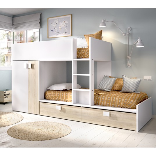 Cama Tren Matt Natural y Blanca con 2...