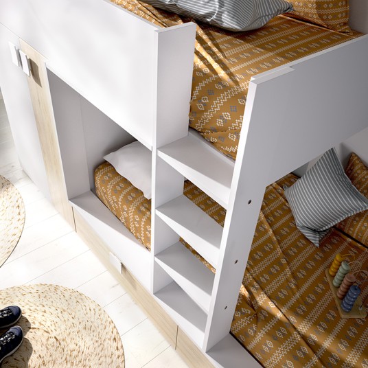 Cama Tren Matt Natural y Blanca con 2...