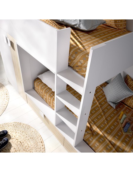 Cama Tren Matt Natural y Blanca con 2 Camas