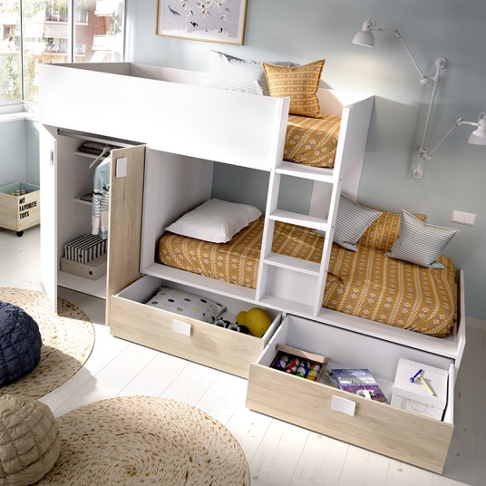 Cama Tren Matt Natural y Blanca con 2...