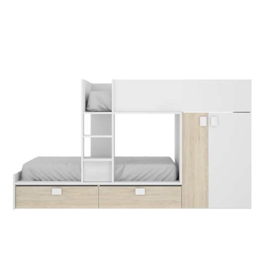 Cama Tren Matt Natural y Blanca con 2...
