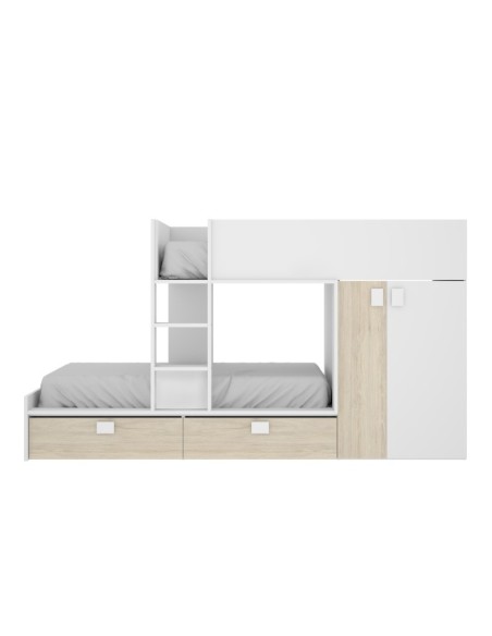 Cama Tren Matt Natural y Blanca con 2 Camas