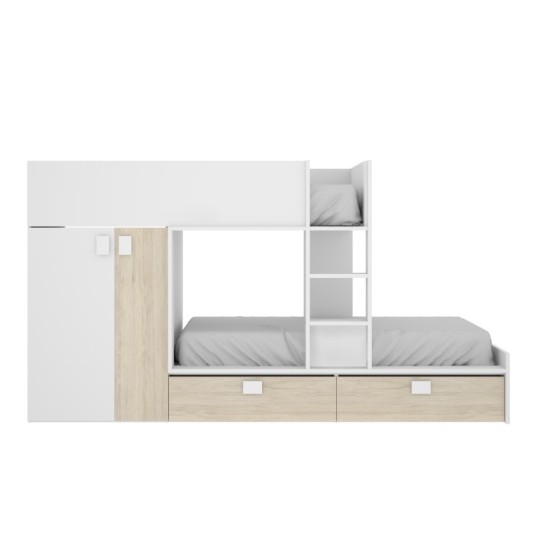 Cama Tren Matt Natural y Blanca con 2...