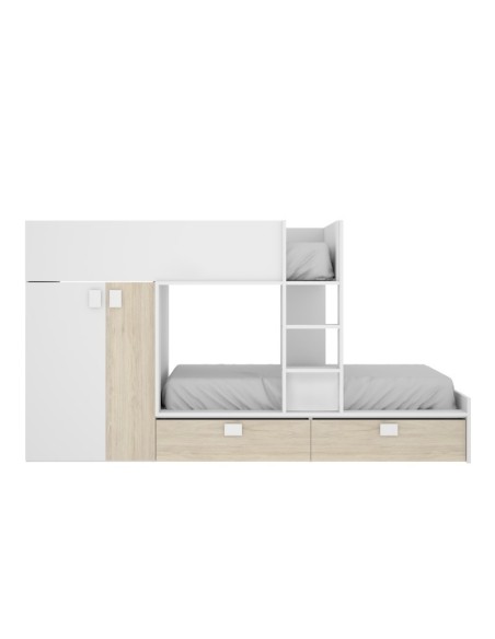 Cama Tren Matt Natural y Blanca con 2 Camas