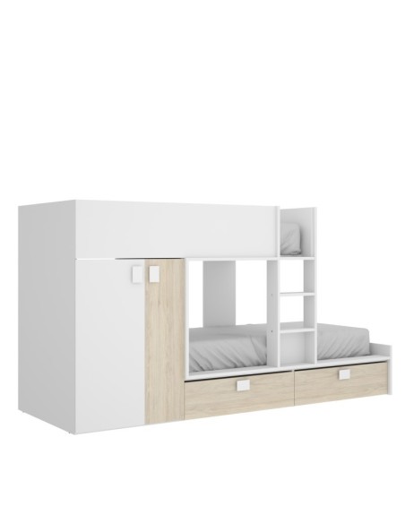 Cama Tren Matt Natural y Blanca con 2 Camas