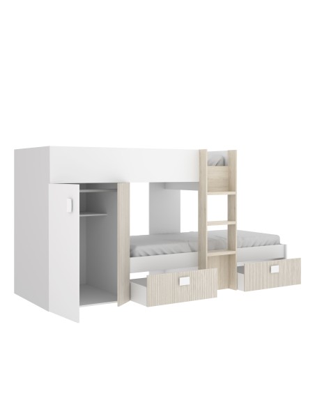 Cama tren Groe blanca, alistonado y natural con 2 camas