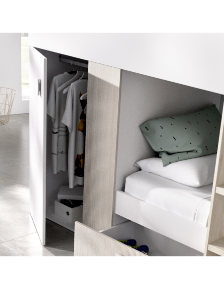 Cama Tren Groe Blanca, Alistonado y Natural con 2 Camas