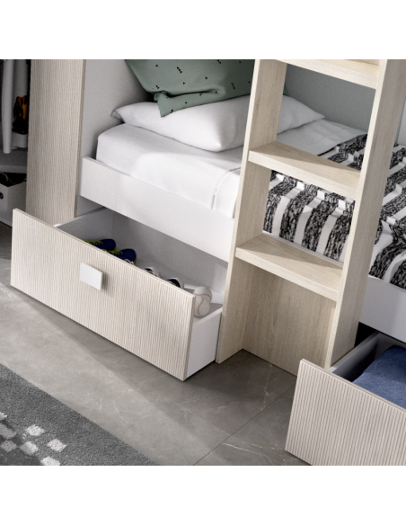 Cama Tren Groe Blanca, Alistonado y Natural con 2 Camas