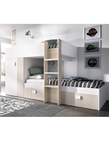 Cama Tren Groe Blanca, Alistonado y Natural con 2 Camas