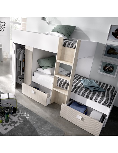 Cama Tren Groe Blanca, Alistonado y Natural con 2 Camas