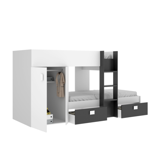 Cama tren Groe blanca y grafito con 2 camas