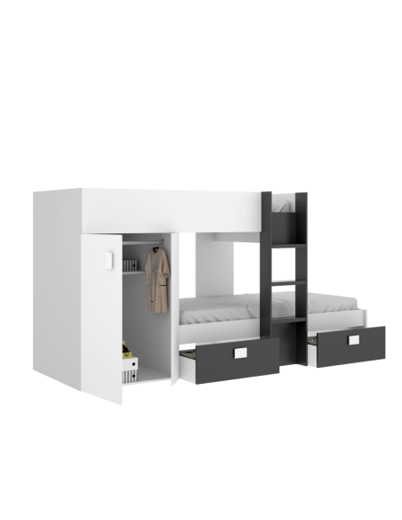 Cama tren Groe blanca y grafito con 2 camas
