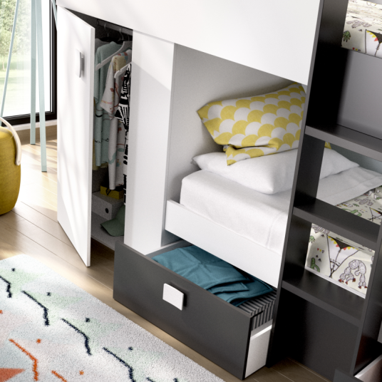 Cama Tren Groe Blanca y Grafito con 2...
