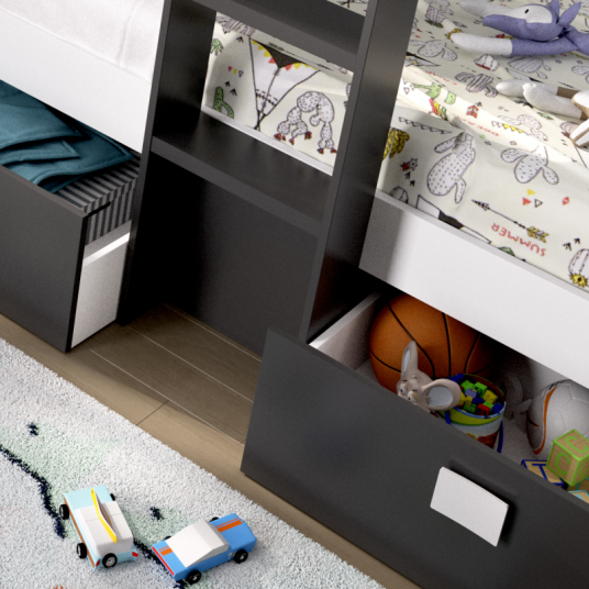 Cama Tren Groe Blanca y Grafito con 2...