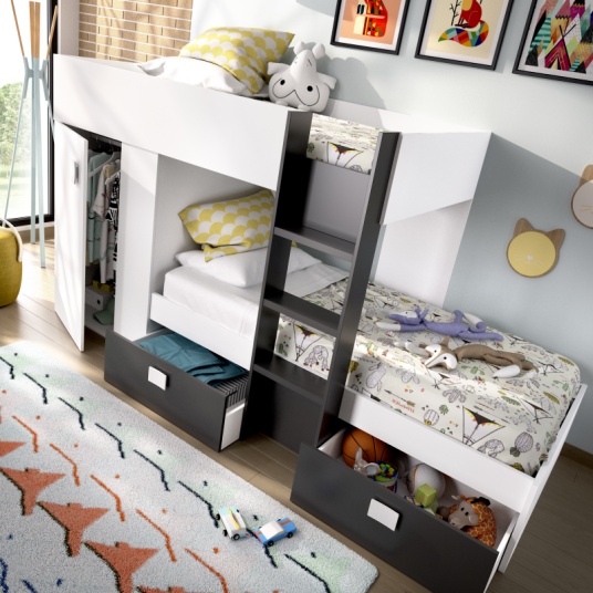 Cama Tren Groe Blanca y Grafito con 2...
