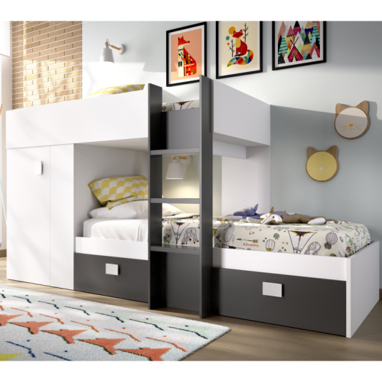 Cama Tren Groe Blanca y Grafito con 2...