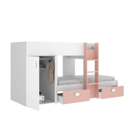 Cama tren Groe blanca y rosa con 2 camas