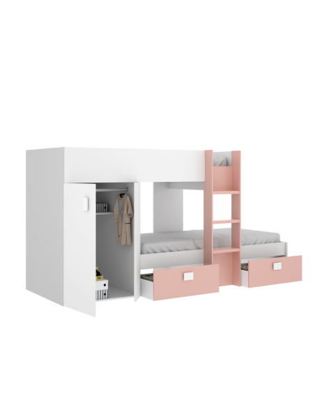 Cama tren Groe blanca y rosa con 2 camas