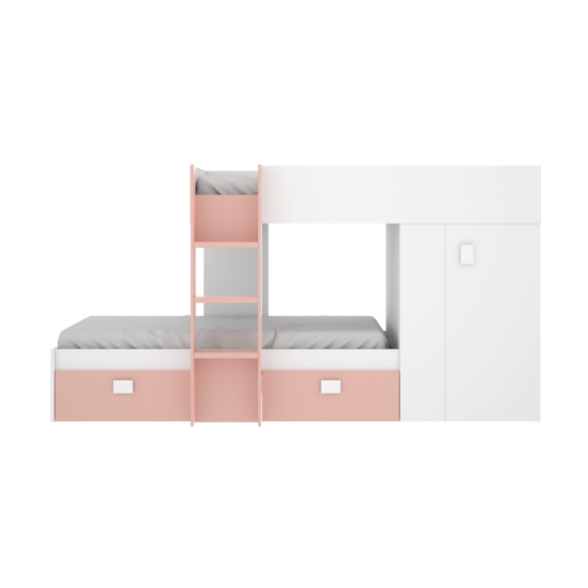 Cama Tren Groe Blanca y Rosa con 2 Camas