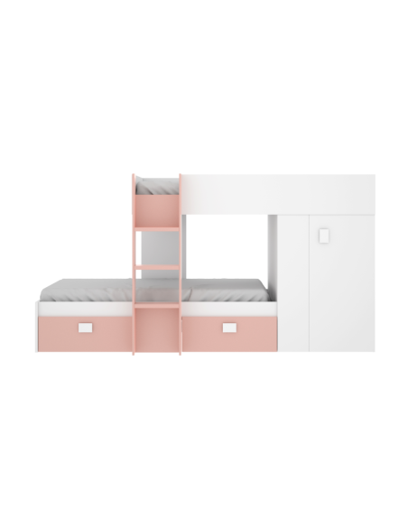 Cama Tren Groe Blanca y Rosa con 2 Camas