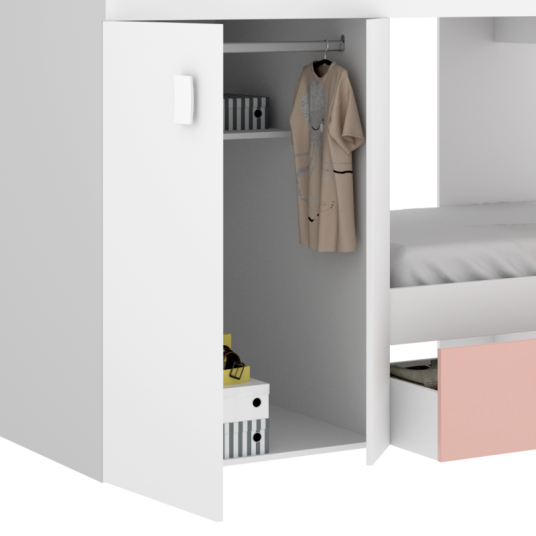 Cama Tren Groe Blanca y Rosa con 2 Camas