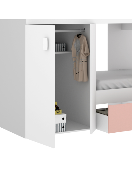 Cama Tren Groe Blanca y Rosa con 2 Camas