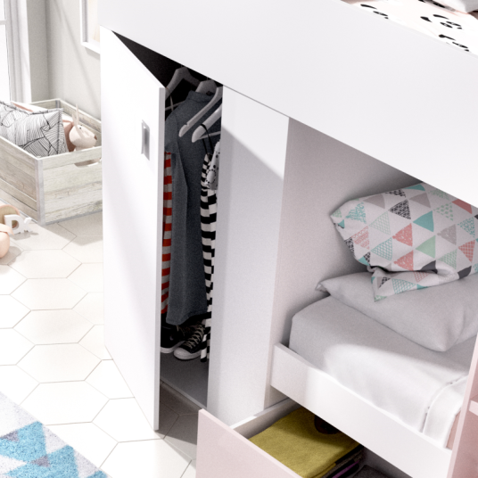 Cama Tren Groe Blanca y Rosa con 2 Camas