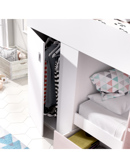 Cama Tren Groe Blanca y Rosa con 2 Camas