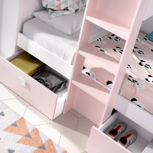 Cama Tren Groe Blanca y Rosa con 2 Camas