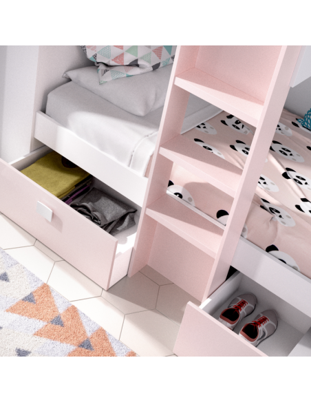 Cama Tren Groe Blanca y Rosa con 2 Camas