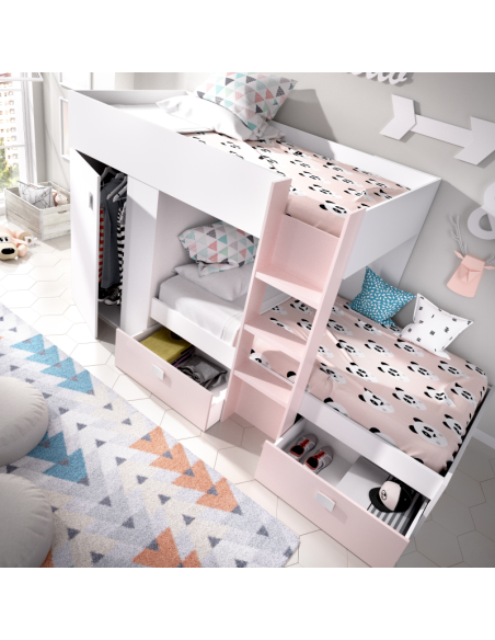 Cama Tren Groe Blanca y Rosa con 2 Camas