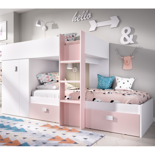 Cama Tren Groe Blanca y Rosa con 2 Camas