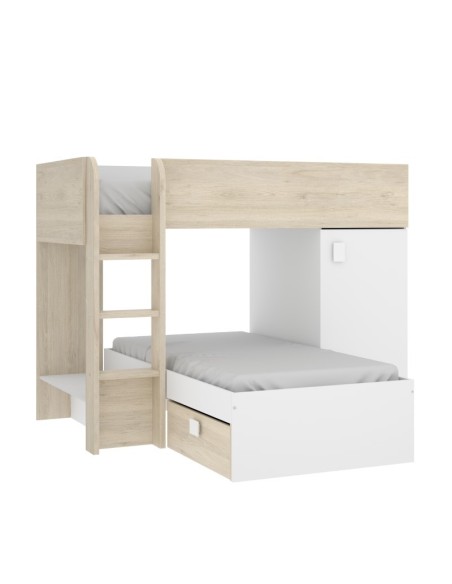 Cama Tren Move Blanca/Natural con 2 Camas