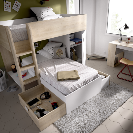 Cama Tren Move Blanca/Natural con 2...