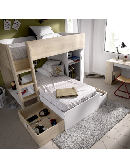 Cama Tren Move Blanca/Natural con 2 Camas