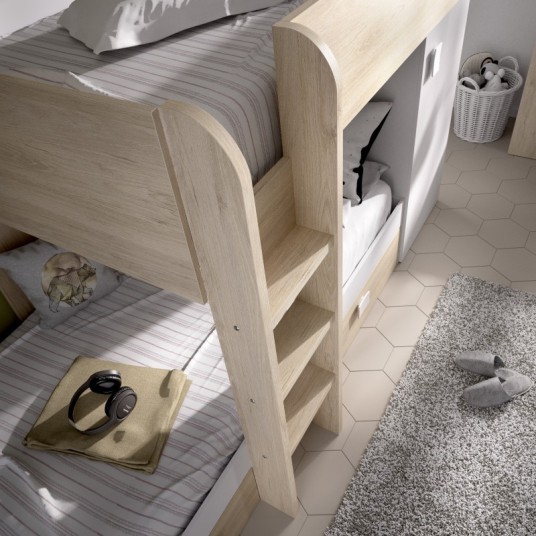 Cama Tren Move Blanca/Natural con 2...