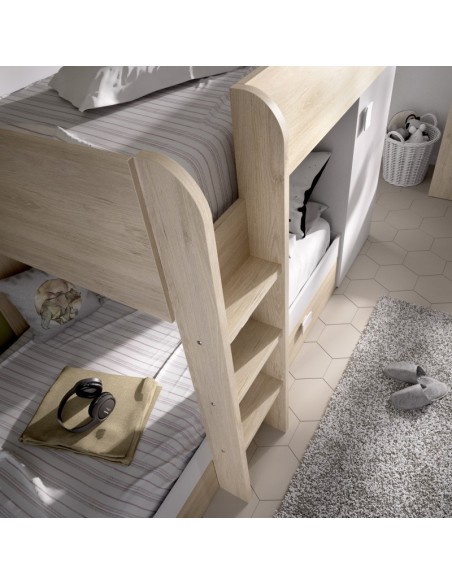 Cama Tren Move Blanca/Natural con 2 Camas