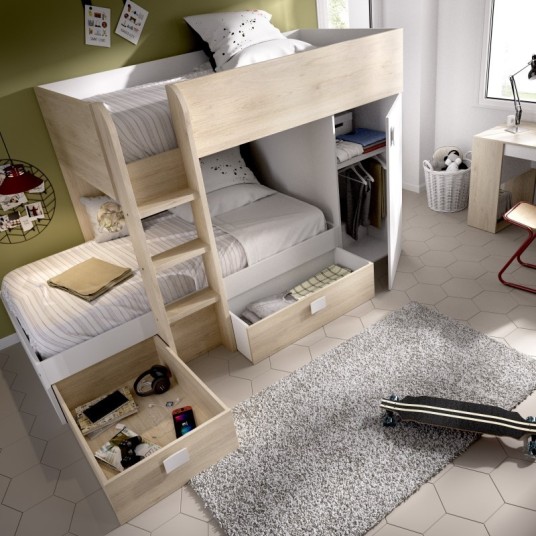 Cama Tren Move Blanca/Natural con 2...