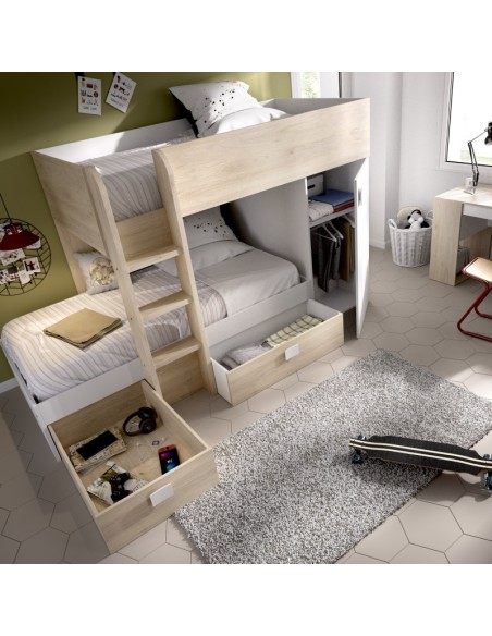 Cama Tren Move Blanca/Natural con 2 Camas