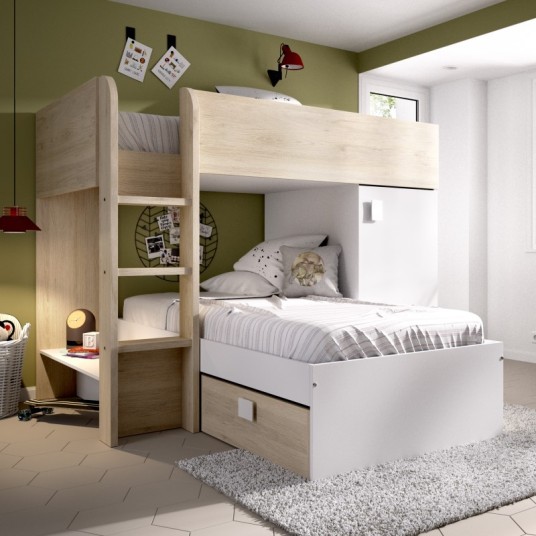 Cama Tren Move Blanca/Natural con 2...