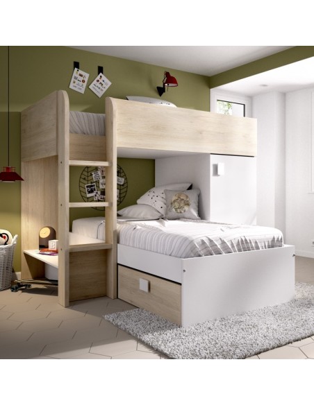 Cama Tren Move Blanca/Natural con 2 Camas