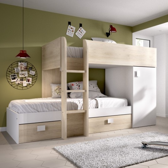 Cama Tren Move Blanca/Natural con 2...